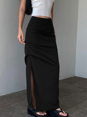 Basic Ruched Maxi Skirt