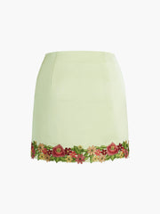 Floral Satin Mini Skirt