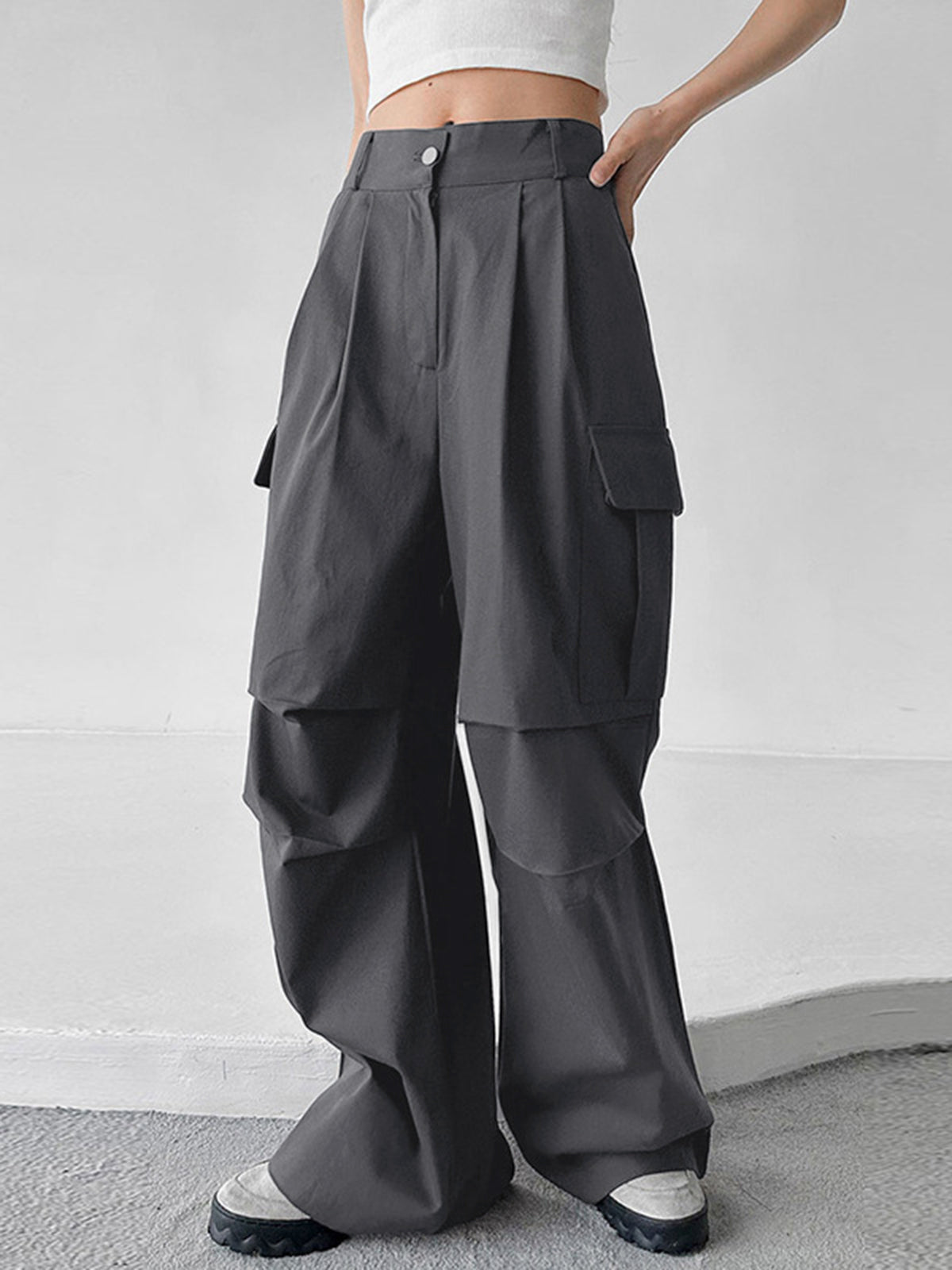 Buttoned Cargo Parachute Pants