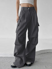 Buttoned Cargo Parachute Pants