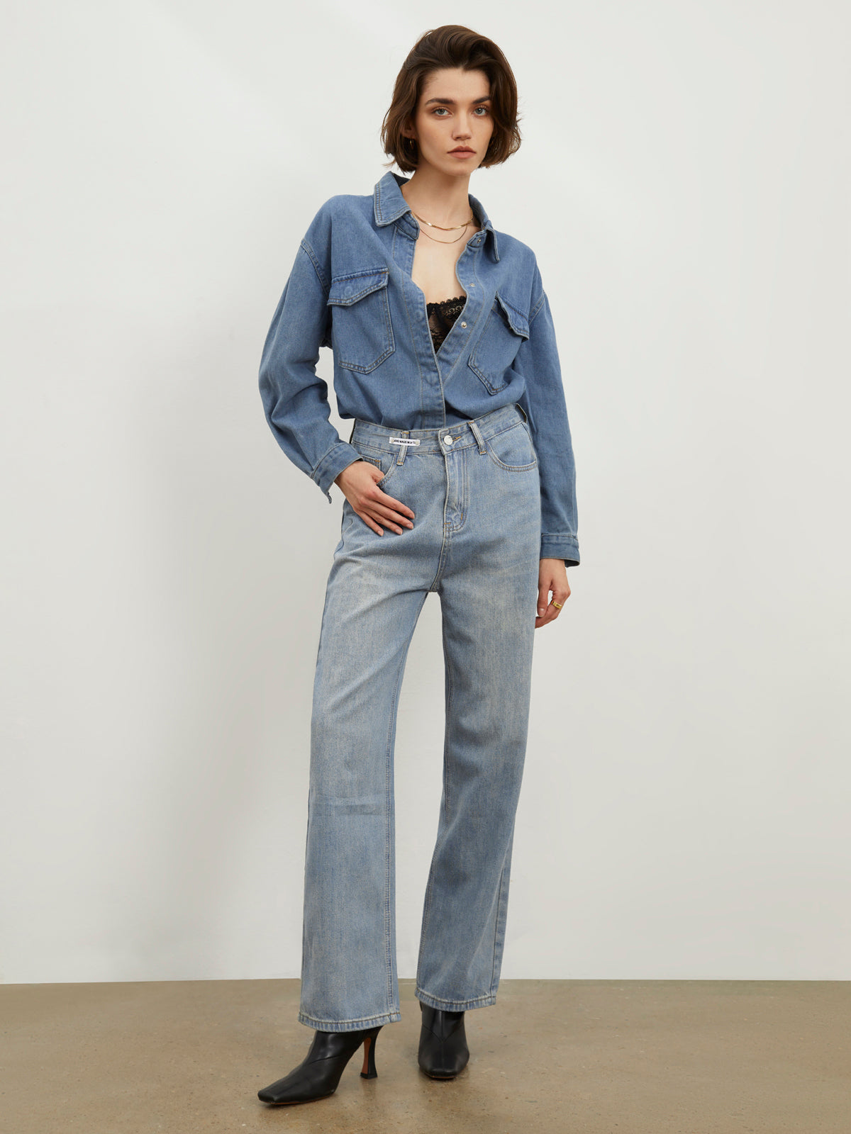 Relaxed Fit Denim Straight Leg Jeans