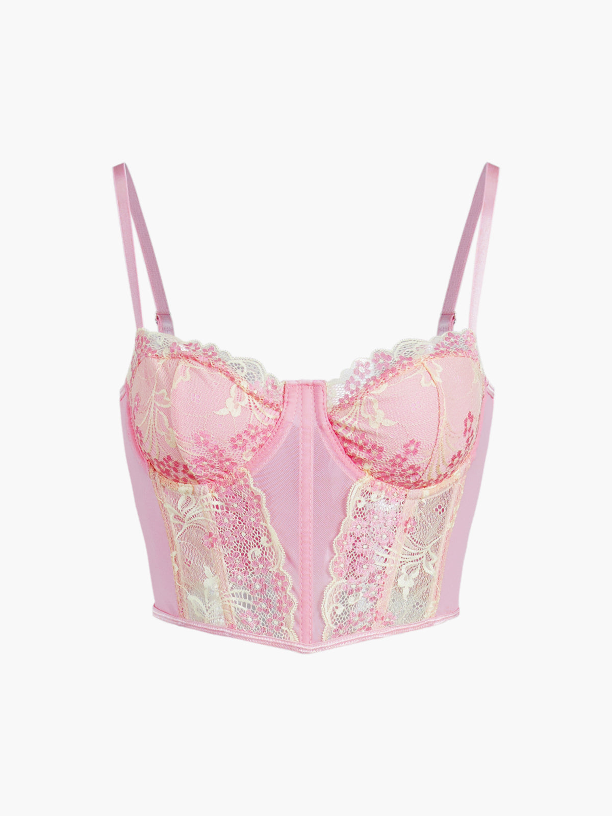 Pink Floral Lace Crop Corset