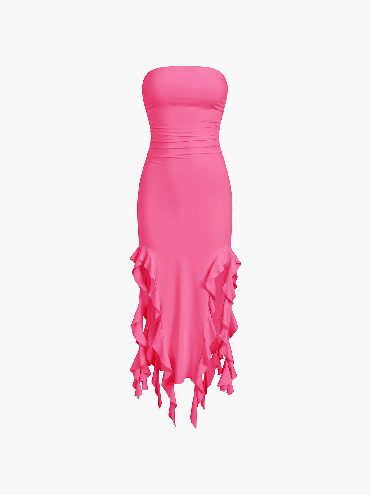 Ruffle Trim Tube Midi Dress