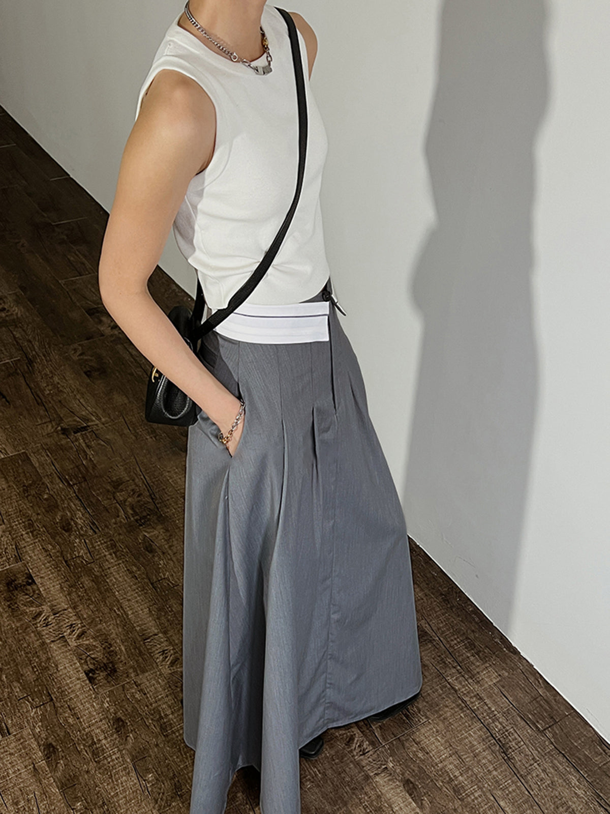 Fold Over Waistband Maxi Skirt