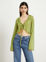 Ruffle Trim Tied Crop Blouse