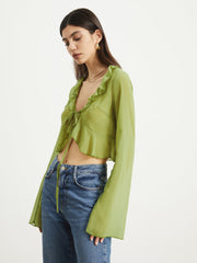 Ruffle Trim Tied Crop Blouse