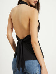 Cotton Halter Open Back Tied Tank Top