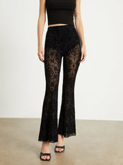 Floral Mesh Velvet Flare Pants