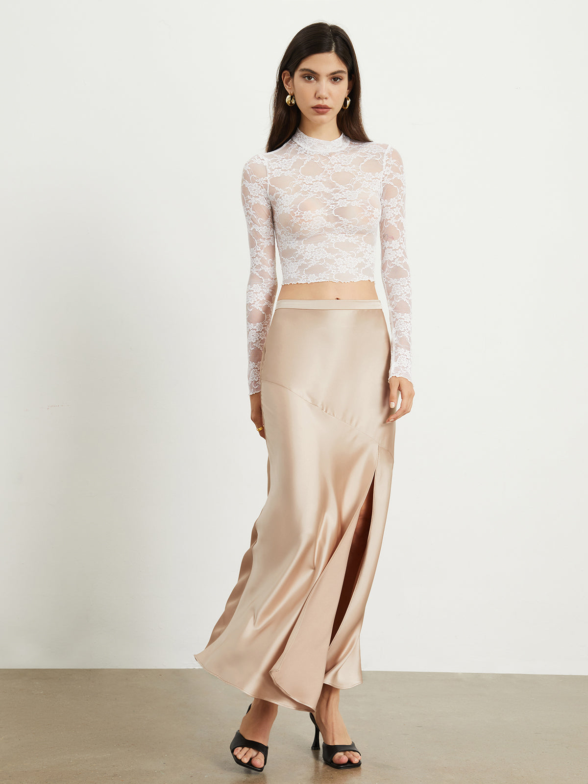 Flowy Slit Satin Maxi Skirt