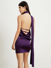 Lilac Halter Open Satin Short Dress