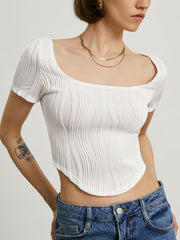 Wavy Textured Crop Blouse