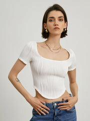 Wavy Textured Crop Blouse