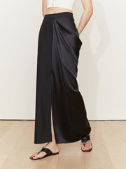 Ruched Satin Long Skirt