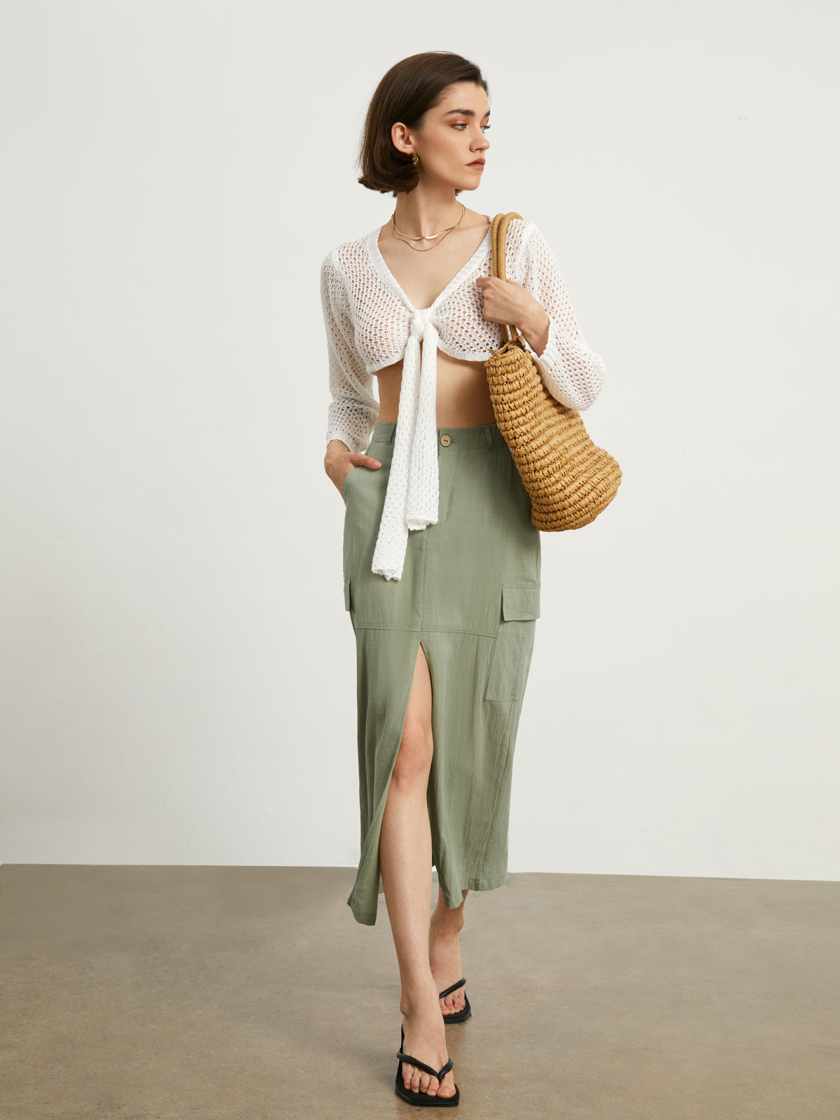 Cotton Cargo Maxi Skirt