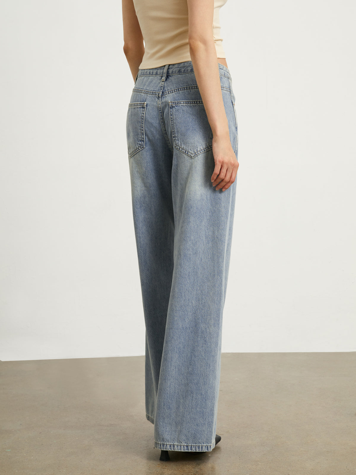 Faded Denim Wide Leg Jeans