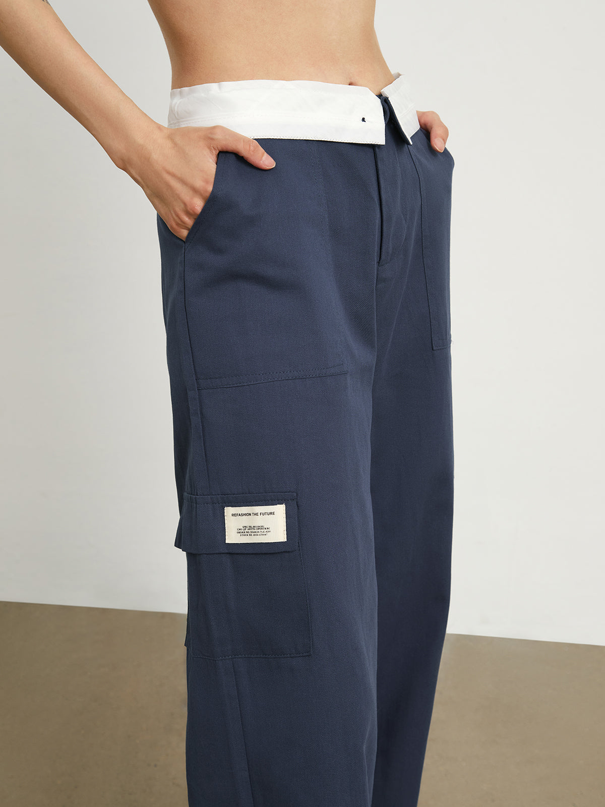 Fold Over Cotton Straight Leg Pants