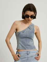 One Strap Denim Tank Top