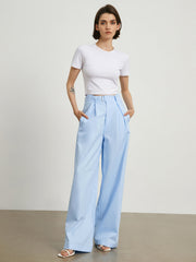 Sky Blue Belted Wide Leg Pants