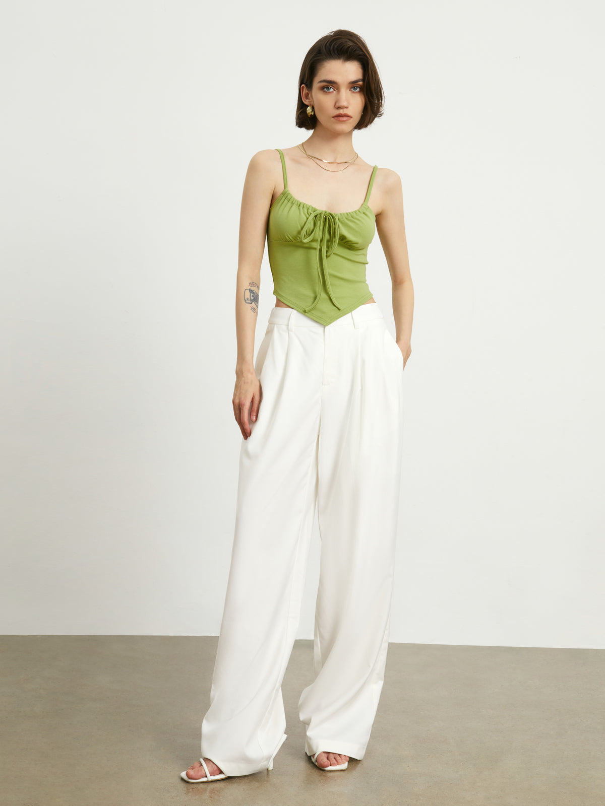 Ruched Drawstring Handkerchief Cami Top