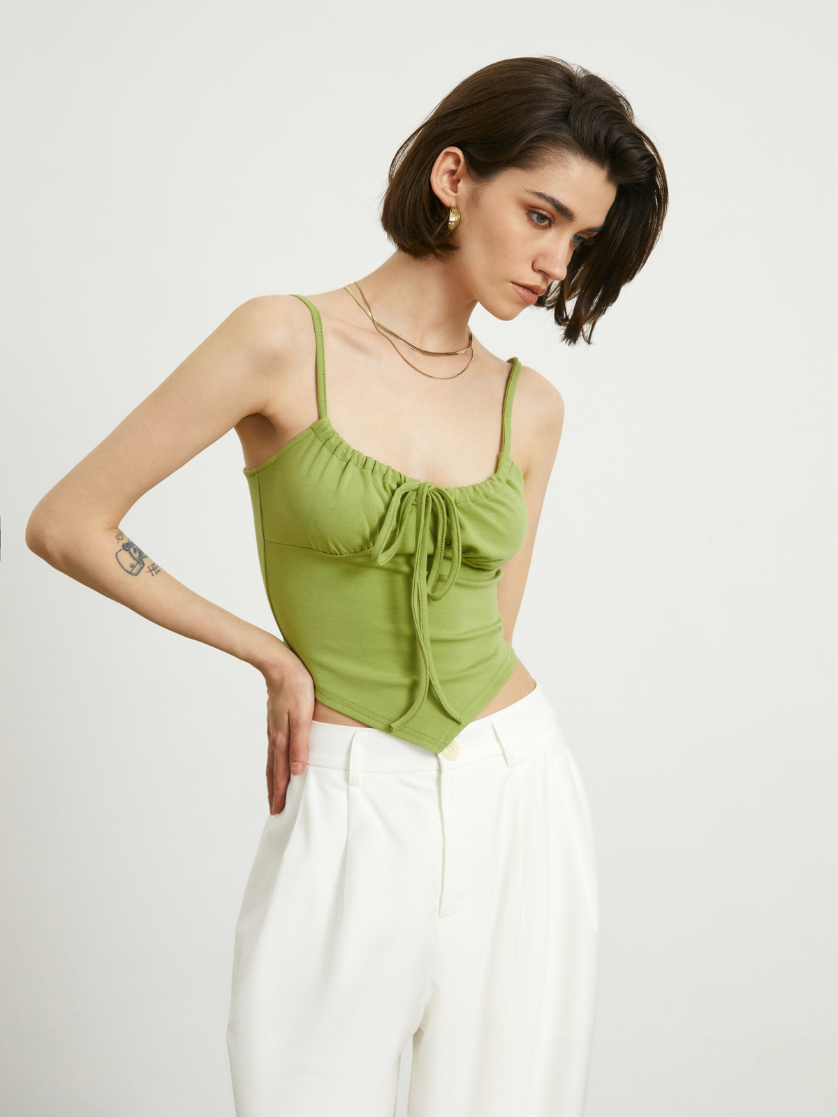 Ruched Drawstring Handkerchief Cami Top