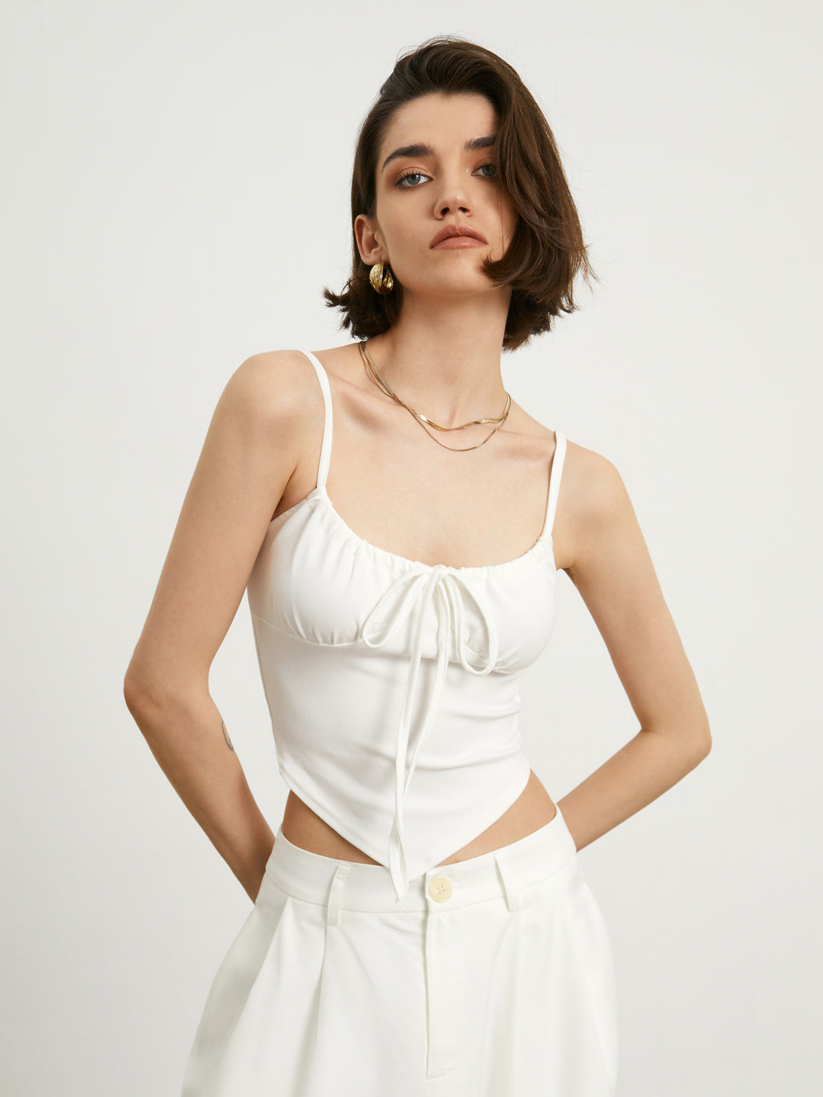 Ruched Drawstring Handkerchief Cami Top