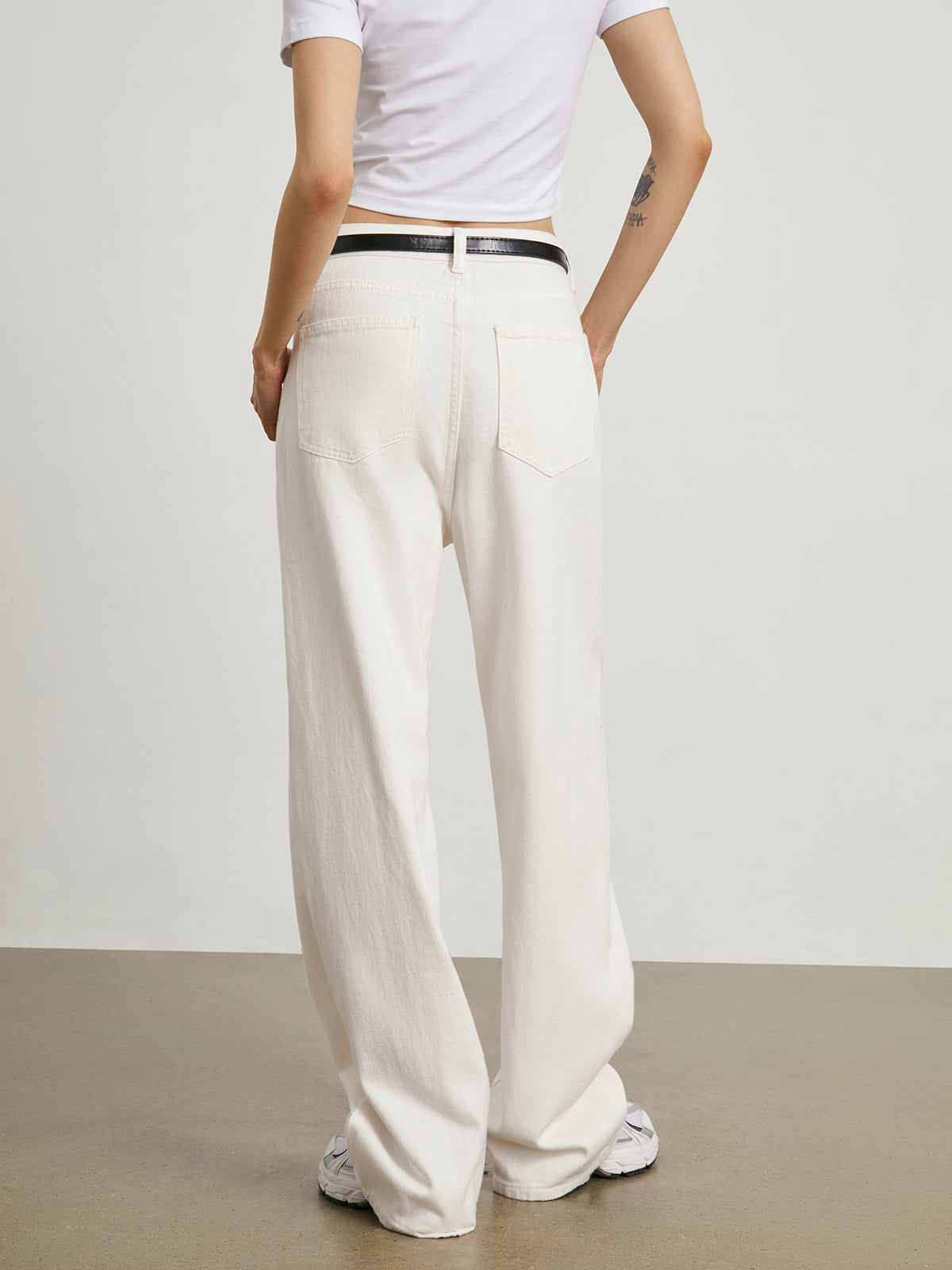 White Denim Cotton Wide Leg Jeans