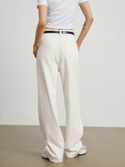 White Denim Cotton Wide Leg Jeans