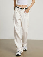 White Denim Cotton Wide Leg Jeans