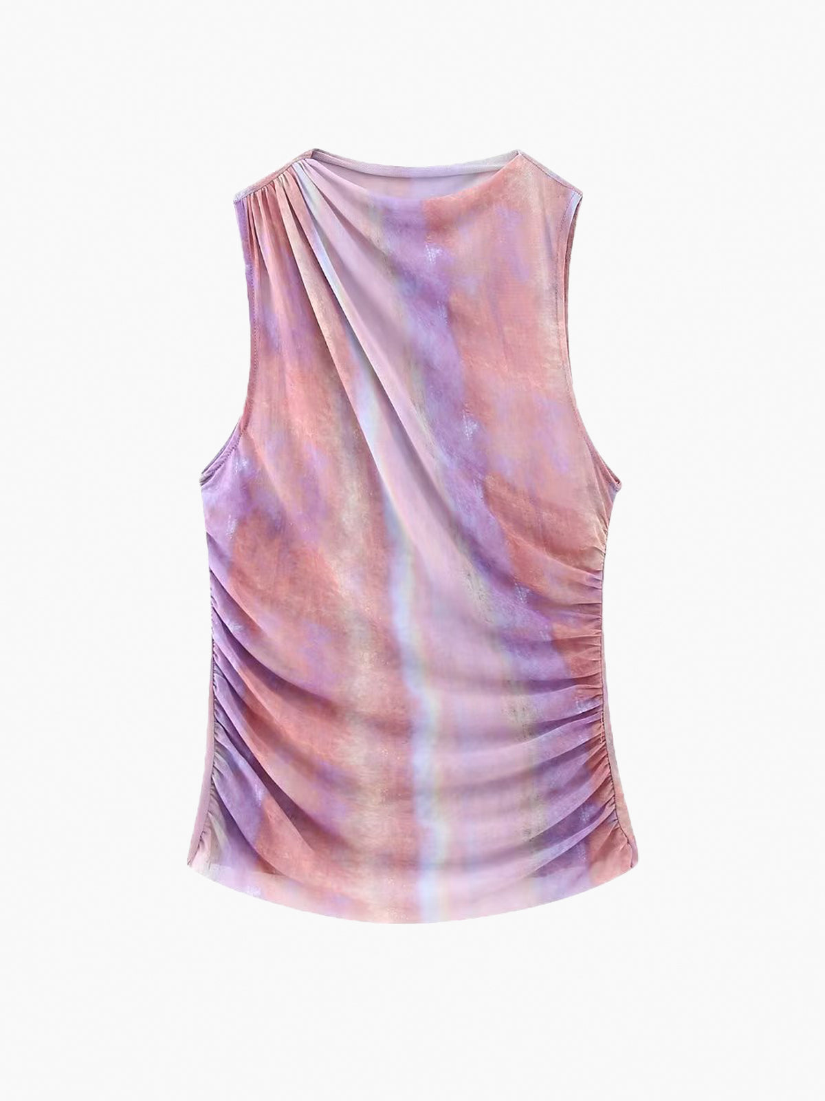 Tie Dye Mesh Ruched Tank Top