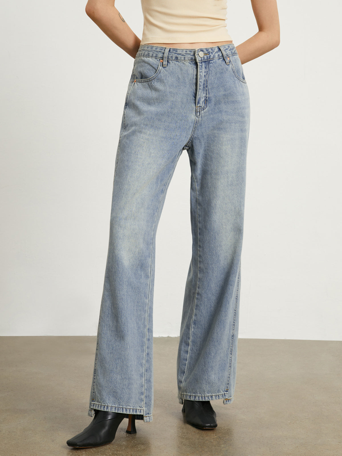 Faded Denim Wide Leg Jeans