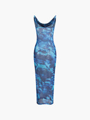 Deep Ocean Tie Dye Mesh Long Dress