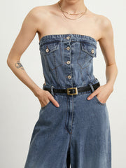 Denim Wide Leg Tube Jumpsuit