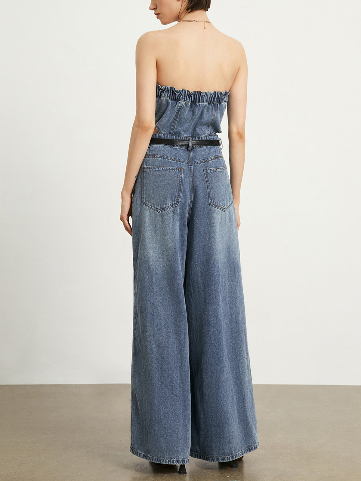 Denim Wide Leg Tube Jumpsuit