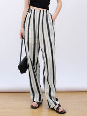 Striped Linen Cropped Wide Leg Pants