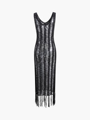 Fringed Open Knit Long Dress