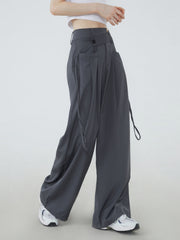 Oblique Waistband Wide Leg Pants