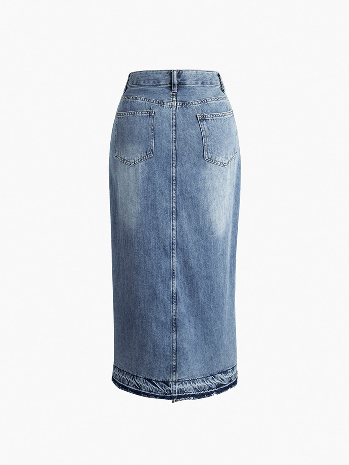 Faded Denim Buttoned Slit Skirt