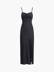 Ruched Slit Long Dress