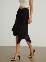 Oblique Hem Ruched Skirt