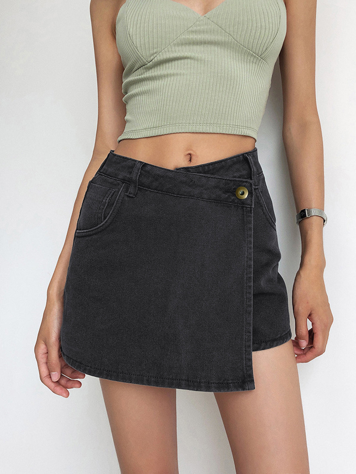 Asymmetric Layered Denim Shorts