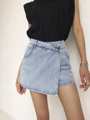 Asymmetric Layered Denim Shorts