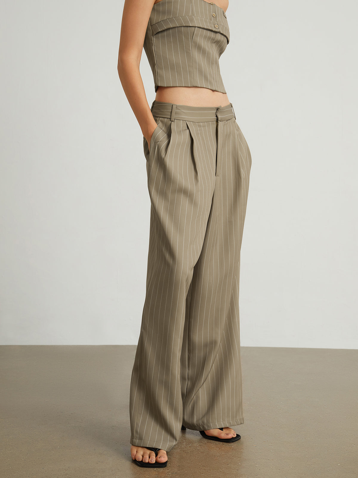 Carpe Diem Pleat Pinstripe Wide Leg Pants