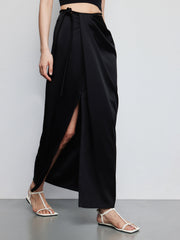 Wrap Satin Slit Maxi Skirt