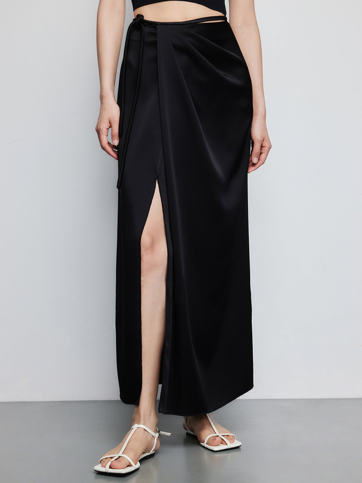 Wrap Satin Slit Maxi Skirt