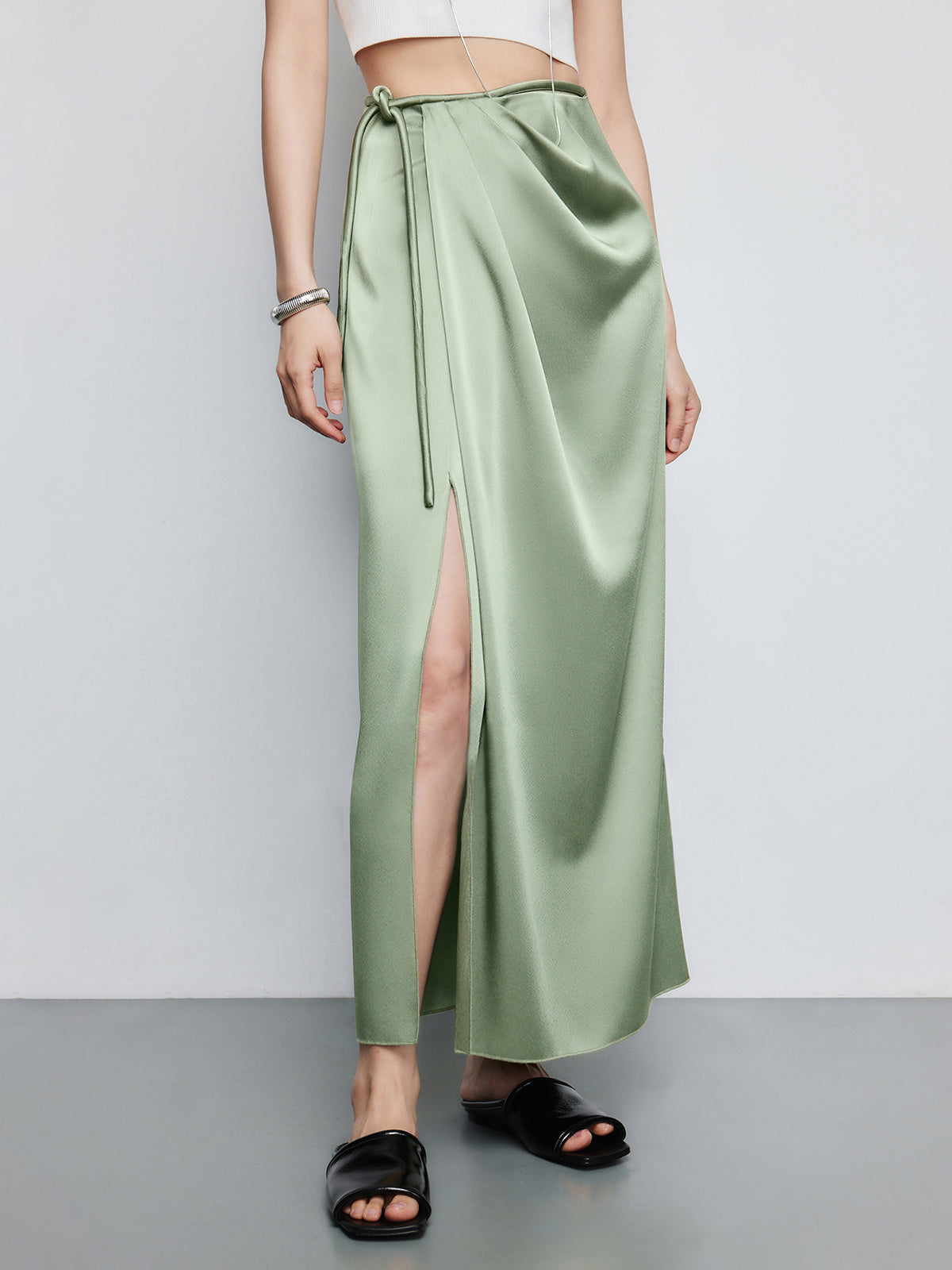 Wrap Satin Slit Maxi Skirt