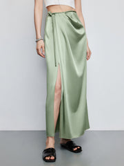 Wrap Satin Slit Maxi Skirt