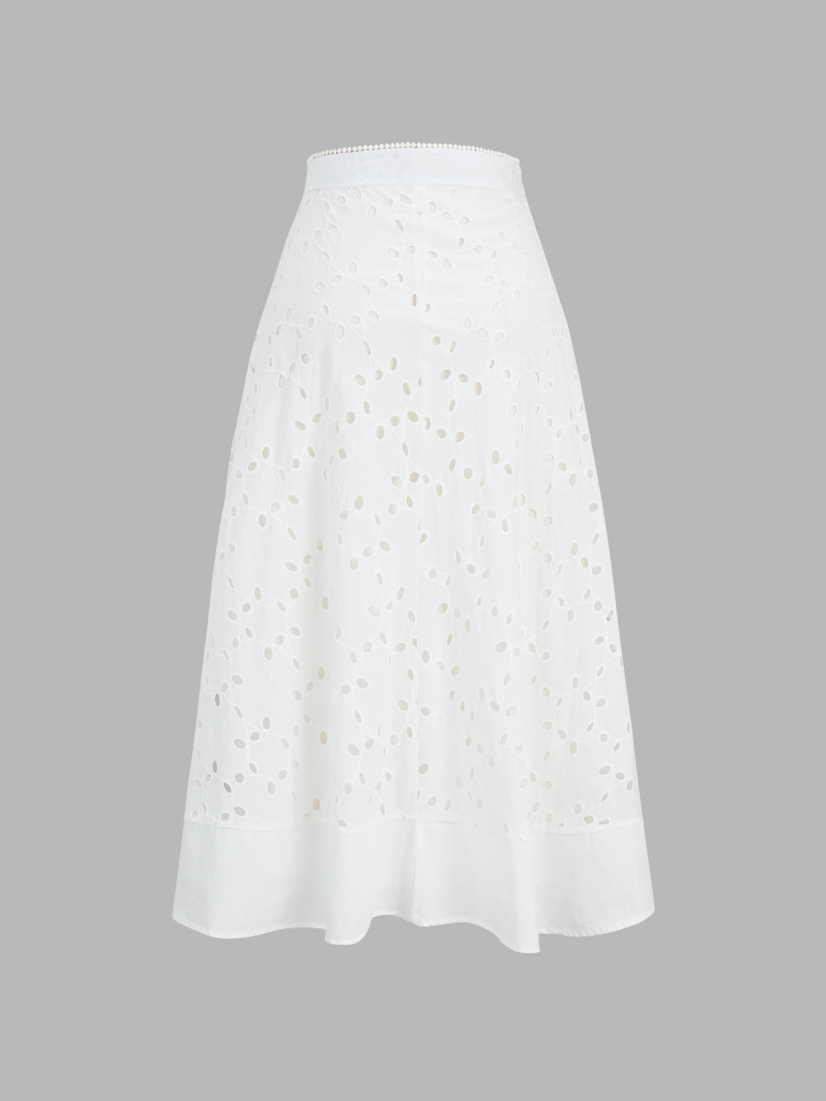 Eyelet Cotton Zippered Mid Skirt