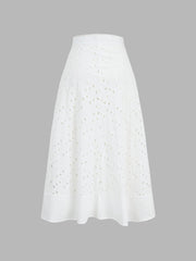 Eyelet Cotton Zippered Mid Skirt