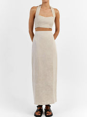 Halter Linen Two Piece Skirt Set