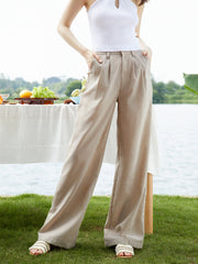 Cotton Pleat Wide Leg Pants